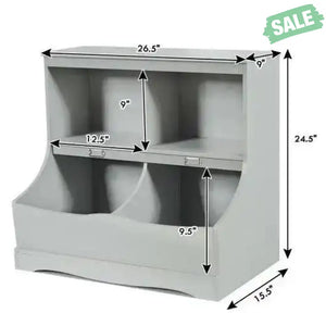 Kids Floor Cabinet Multi-Functional Bookcase -Gray White Kids Storage