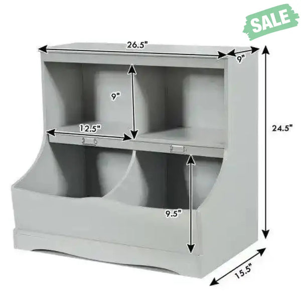 Kids Floor Cabinet Multi-Functional Bookcase -Gray White Kids Storage