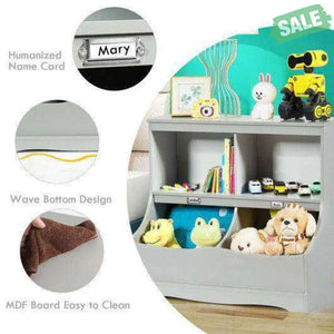 Kids Floor Cabinet Multi-Functional Bookcase -Gray White Kids Storage