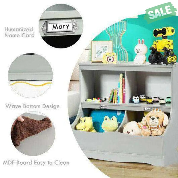 Kids Floor Cabinet Multi-Functional Bookcase -Gray White Kids Storage