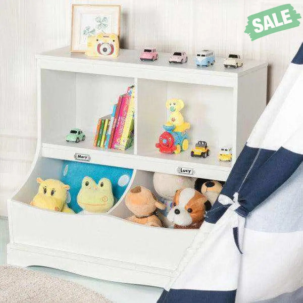 Kids Floor Cabinet Multi-Functional Bookcase -Gray White Kids Storage