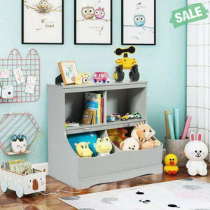 Kids Floor Cabinet Multi-Functional Bookcase -Gray White Kids Storage