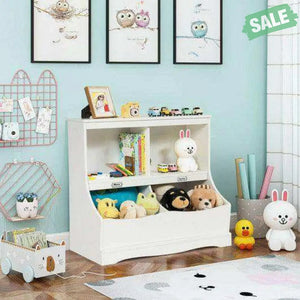 Kids Floor Cabinet Multi-Functional Bookcase -Gray White Kids Storage