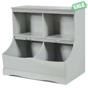Kids Floor Cabinet Multi-Functional Bookcase -Gray White Kids Storage