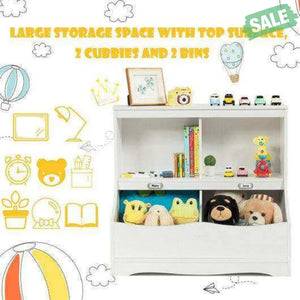 Kids Floor Cabinet Multi-Functional Bookcase -Gray White Kids Storage