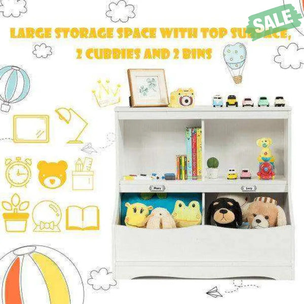 Kids Floor Cabinet Multi-Functional Bookcase -Gray White Kids Storage