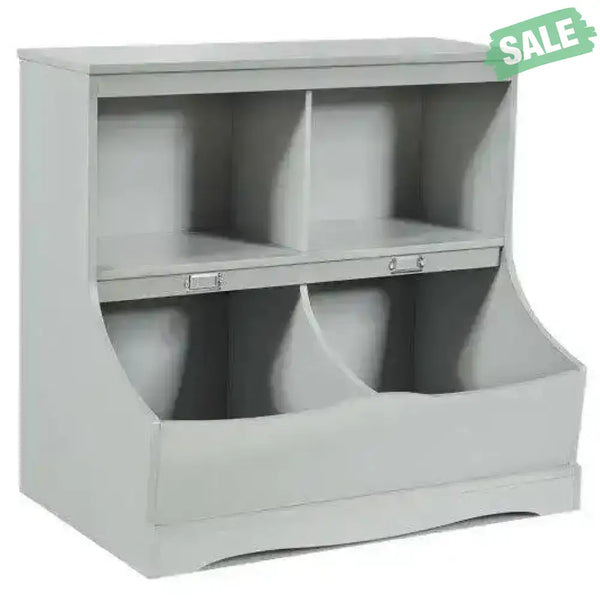 Kids Floor Cabinet Multi-Functional Bookcase -Gray White Kids Storage
