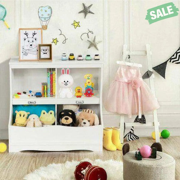 Kids Floor Cabinet Multi-Functional Bookcase -Gray White Kids Storage