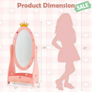 Kids Full Length Mirror with 360 Degree Rotatable Design and Shelf-Pink Kids Vanities