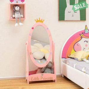 Kids Full Length Mirror with 360 Degree Rotatable Design and Shelf-Pink Kids Vanities