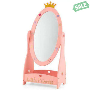 Kids Full Length Mirror with 360 Degree Rotatable Design and Shelf-Pink Kids Vanities