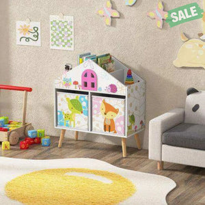 Kids House-shaped Bookshelf with 2 Storage Bins for Kids Room Playroom-White Kids Storage