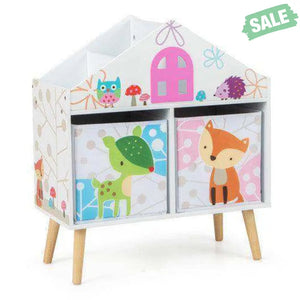 Kids House-shaped Bookshelf with 2 Storage Bins for Kids Room Playroom-White Kids Storage