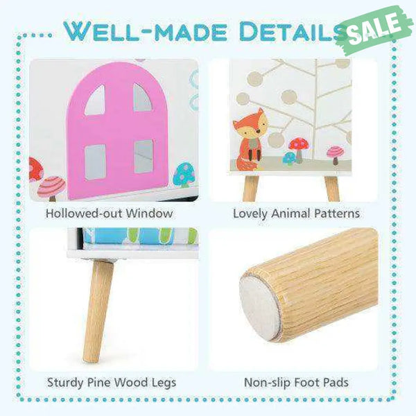 Kids House-shaped Bookshelf with 2 Storage Bins for Kids Room Playroom-White Kids Storage