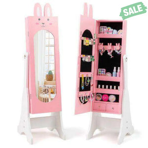 Kids Jewelry Armoire Cabinet with 2 Tilt Angles and Large Capacity-Pink Pink Kids Vanities