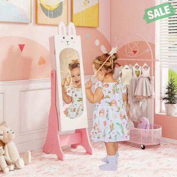 Kids Jewelry Armoire Cabinet with 2 Tilt Angles and Large Capacity-Pink Pink Kids Vanities