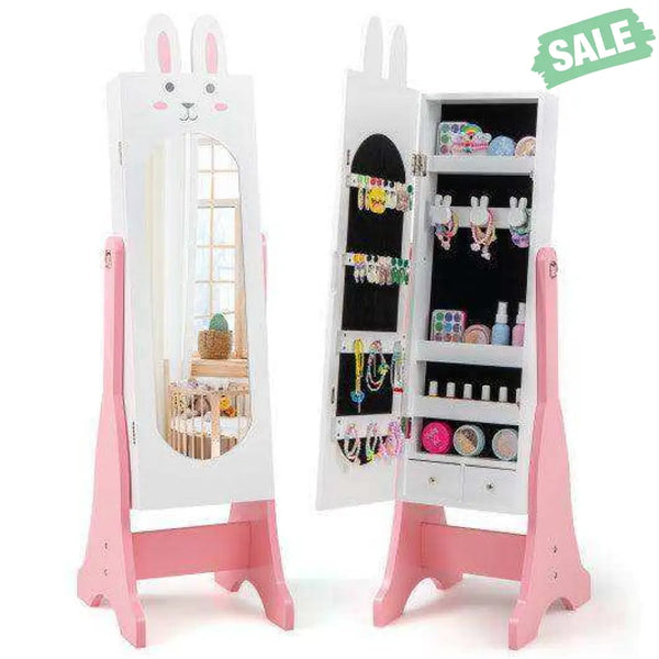 Kids Jewelry Armoire Cabinet with 2 Tilt Angles and Large Capacity-Pink Pink Kids Vanities