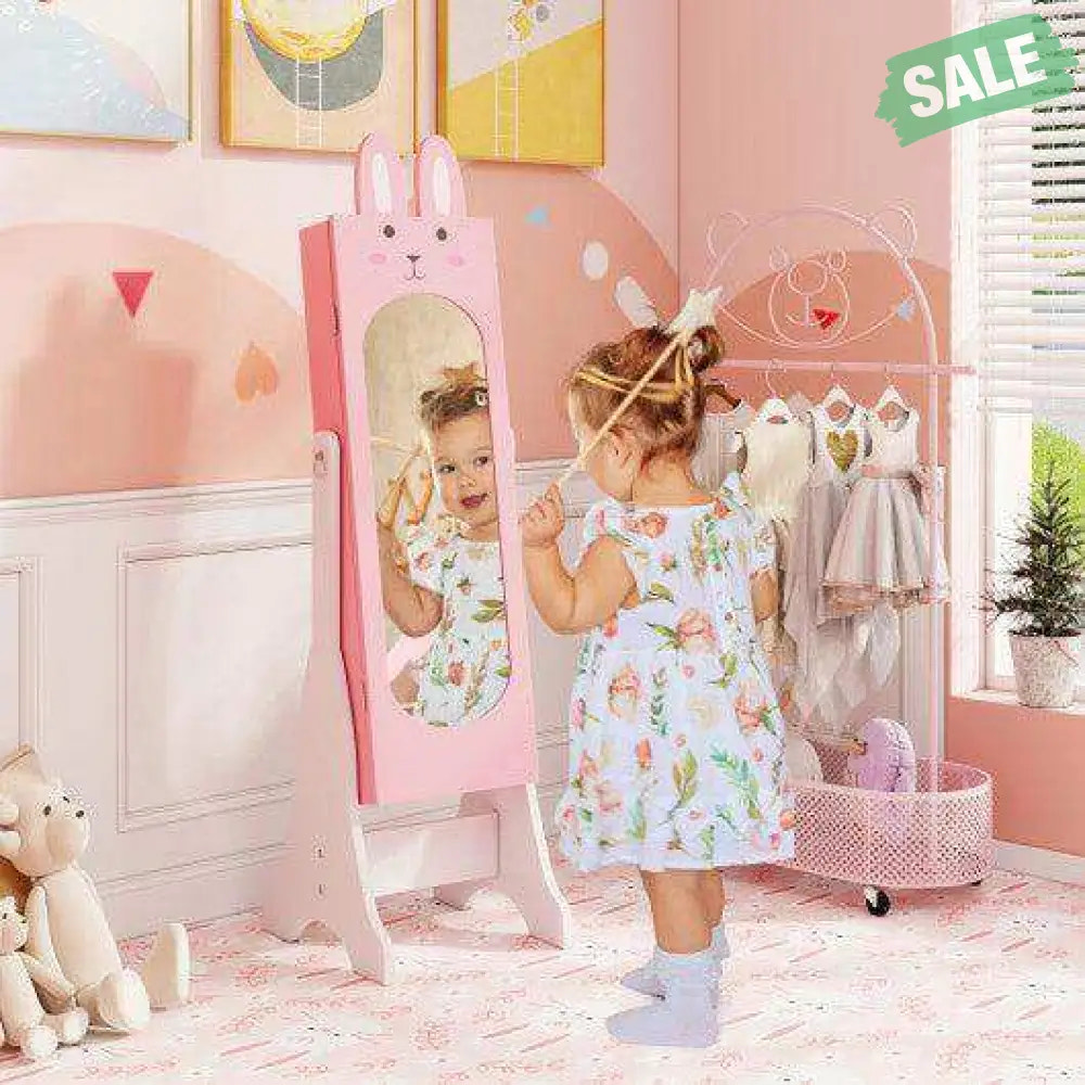 Kids Jewelry Armoire Cabinet with 2 Tilt Angles and Large Capacity-Pink Pink Kids Vanities