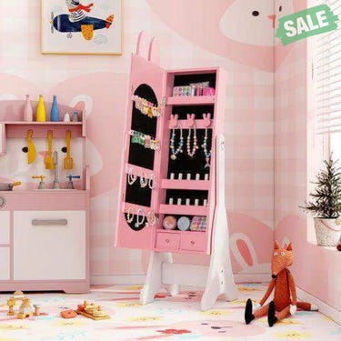 Kids Jewelry Armoire Cabinet with 2 Tilt Angles and Large Capacity-Pink Pink Kids Vanities