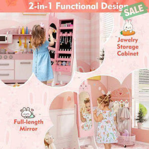 Kids Jewelry Armoire Cabinet with 2 Tilt Angles and Large Capacity-Pink Pink Kids Vanities