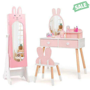 Kids Jewelry Armoire Cabinet with 2 Tilt Angles and Large Capacity-Pink Pink Kids Vanities
