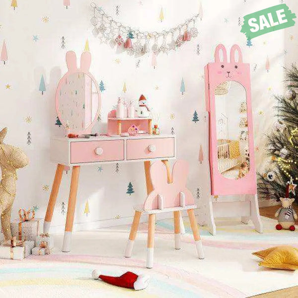 Kids Jewelry Armoire Cabinet with 2 Tilt Angles and Large Capacity-Pink Pink Kids Vanities