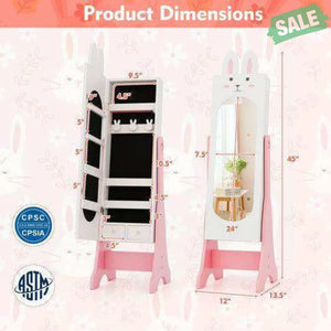 Kids Jewelry Armoire Cabinet with 2 Tilt Angles and Large Capacity-Pink Pink Kids Vanities