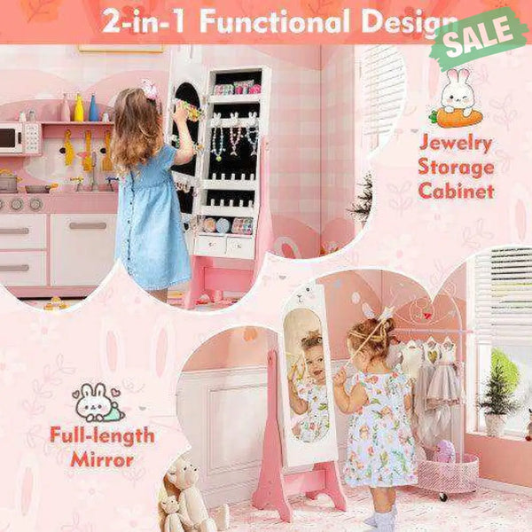 Kids Jewelry Armoire Cabinet with 2 Tilt Angles and Large Capacity-White