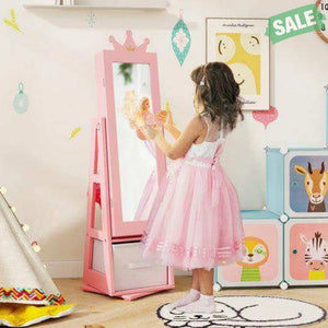 Kids Jewelry Armoire Cabinet with Large Storage Capacity and Swivel Base-Pink Pink Kids Vanities