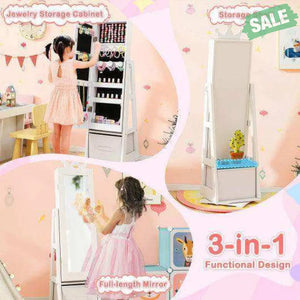 Kids Jewelry Armoire Cabinet with Large Storage Capacity and Swivel Base-Pink Pink Kids Vanities