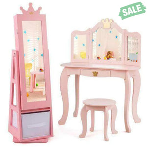 Kids Jewelry Armoire Cabinet with Large Storage Capacity and Swivel Base-Pink Pink Kids Vanities