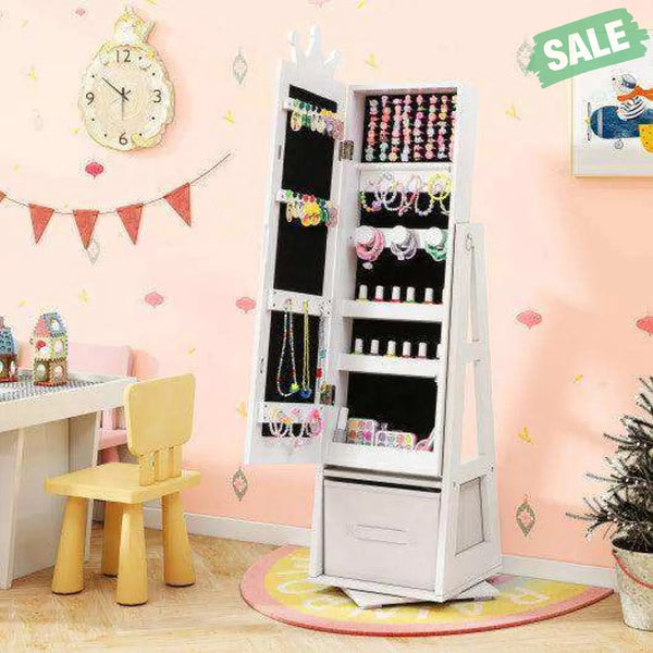 Kids Jewelry Armoire Cabinet with Large Storage Capacity and Swivel Base-Pink Pink Kids Vanities