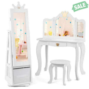 Kids Jewelry Armoire Cabinet with Large Storage Capacity and Swivel Base-Pink Pink Kids Vanities