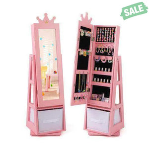 Kids Jewelry Armoire Cabinet with Large Storage Capacity and Swivel Base-Pink Pink Kids Vanities