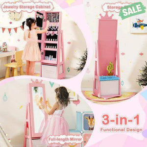Kids Jewelry Armoire Cabinet with Large Storage Capacity and Swivel Base-Pink Pink Kids Vanities