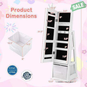 Kids Jewelry Armoire Cabinet with Large Storage Capacity and Swivel Base-White