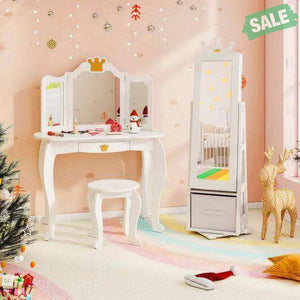 Kids Jewelry Armoire Cabinet with Large Storage Capacity and Swivel Base-White