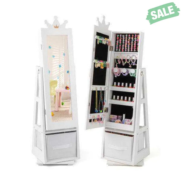 Kids Jewelry Armoire Cabinet with Large Storage Capacity and Swivel Base-White