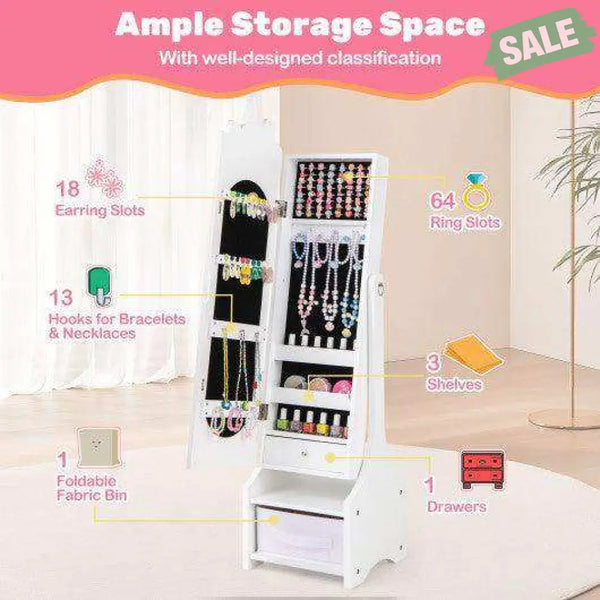 Kids Jewelry Armoire Cabinet with Storage and 2 Tilt Angles-Pink Pink Kids Vanities