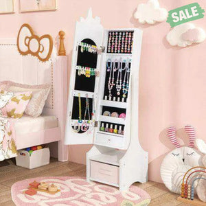 Kids Jewelry Armoire Cabinet with Storage and 2 Tilt Angles-Pink Pink Kids Vanities