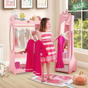 Kids Jewelry Armoire Cabinet with Storage and 2 Tilt Angles-Pink Pink Kids Vanities