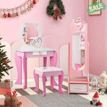 Kids Jewelry Armoire Cabinet with Storage and 2 Tilt Angles-Pink Pink Kids Vanities