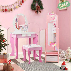 Kids Jewelry Armoire Cabinet with Storage and 2 Tilt Angles-Pink Pink Kids Vanities