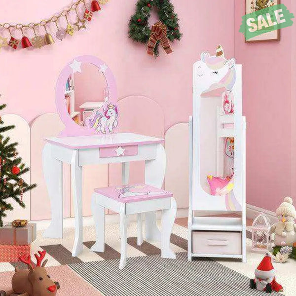 Kids Jewelry Armoire Cabinet with Storage and 2 Tilt Angles-White