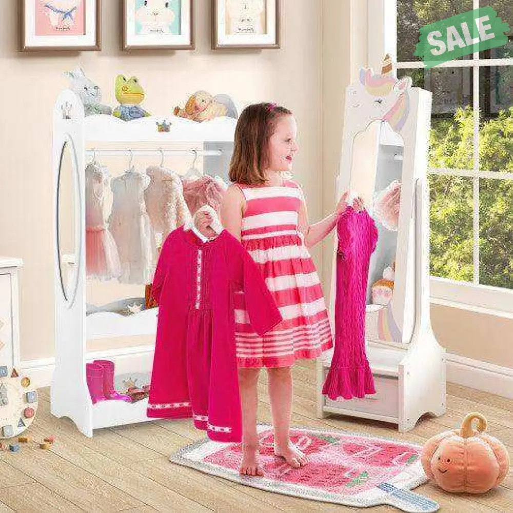 Kids Jewelry Armoire Cabinet with Storage and 2 Tilt Angles-White