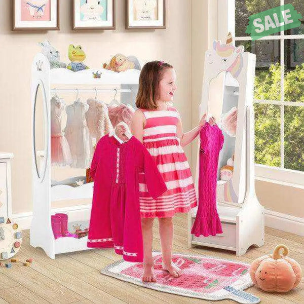 Kids Jewelry Armoire Cabinet with Storage and 2 Tilt Angles-White