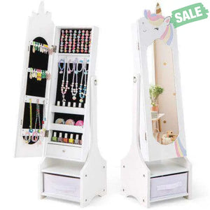 Kids Jewelry Armoire Cabinet with Storage and 2 Tilt Angles-White