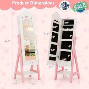 Kids Jewelry Organizer with Full Length Mirror Drawers and Storage Shelves-Pink Pink Kids Vanities
