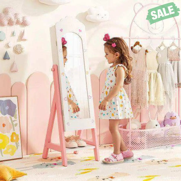 Kids Jewelry Organizer with Full Length Mirror Drawers and Storage Shelves-White