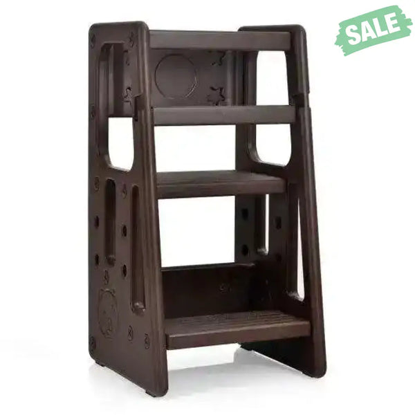 Kids Kitchen Step Stool with Double Safety Rails -Brown Toddler & Kids Furniture